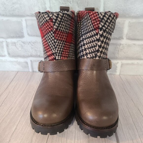 Woolrich Baltimore Boots Leather Wool Plaid NWOT WW3552 Womens 8 Academia Preppy - Picture 2 of 9